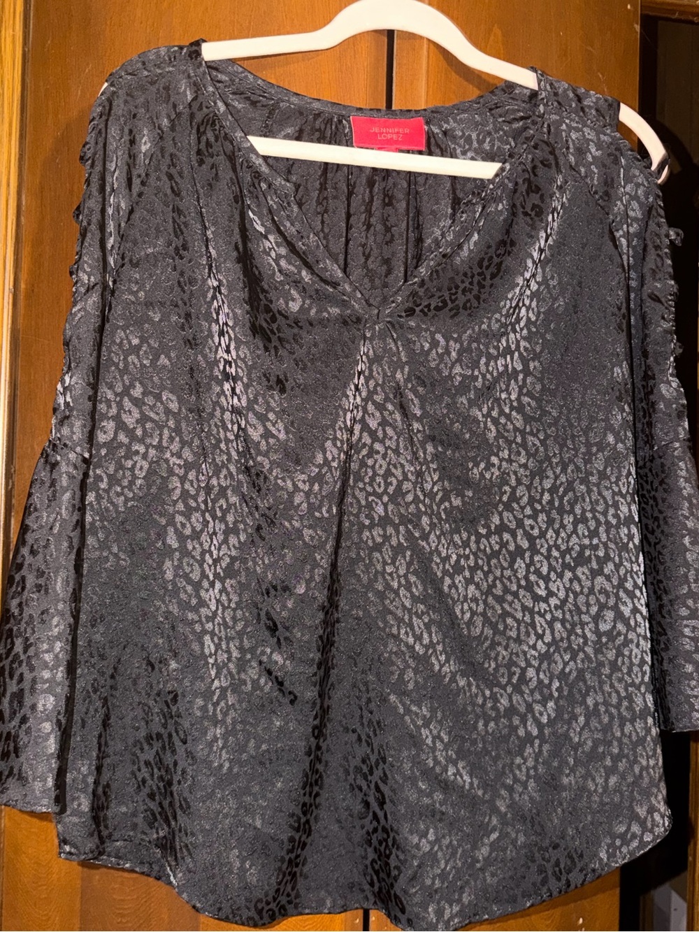 Jennifer Lopez Black Leopard-Print V-Neck